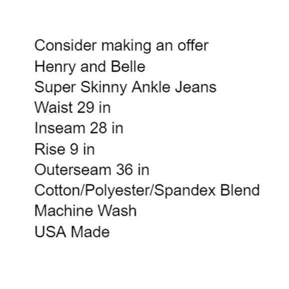 Henry and Belle Jeans 29 Super Skinny Ankle Rear Pockets USA Made Green - Picture 2 of 11
